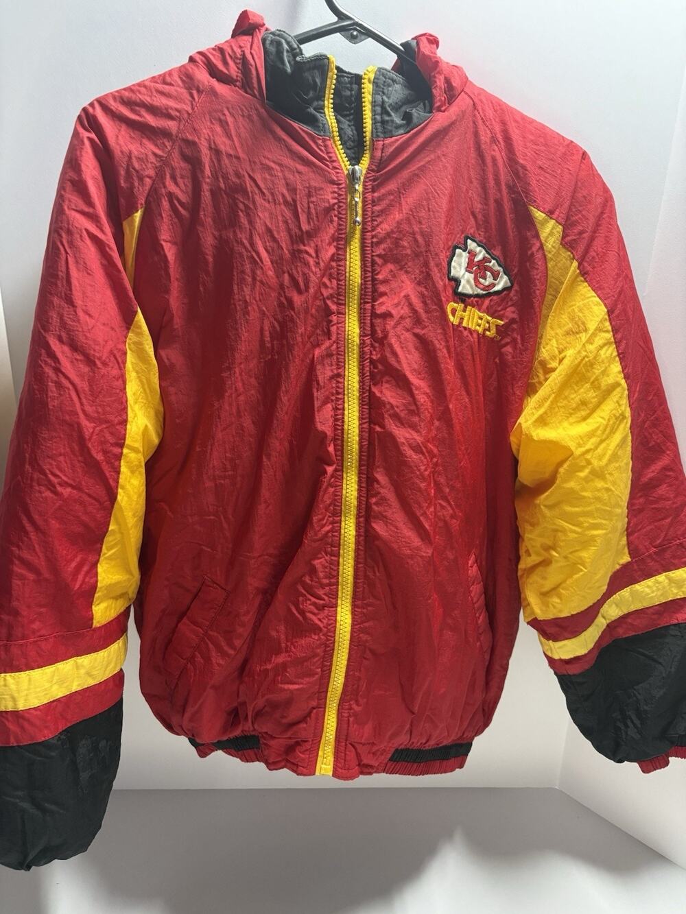 Vintage Kansas City Chiefs Jacket Size 18 Hooded Puffer Windbreaker NFL